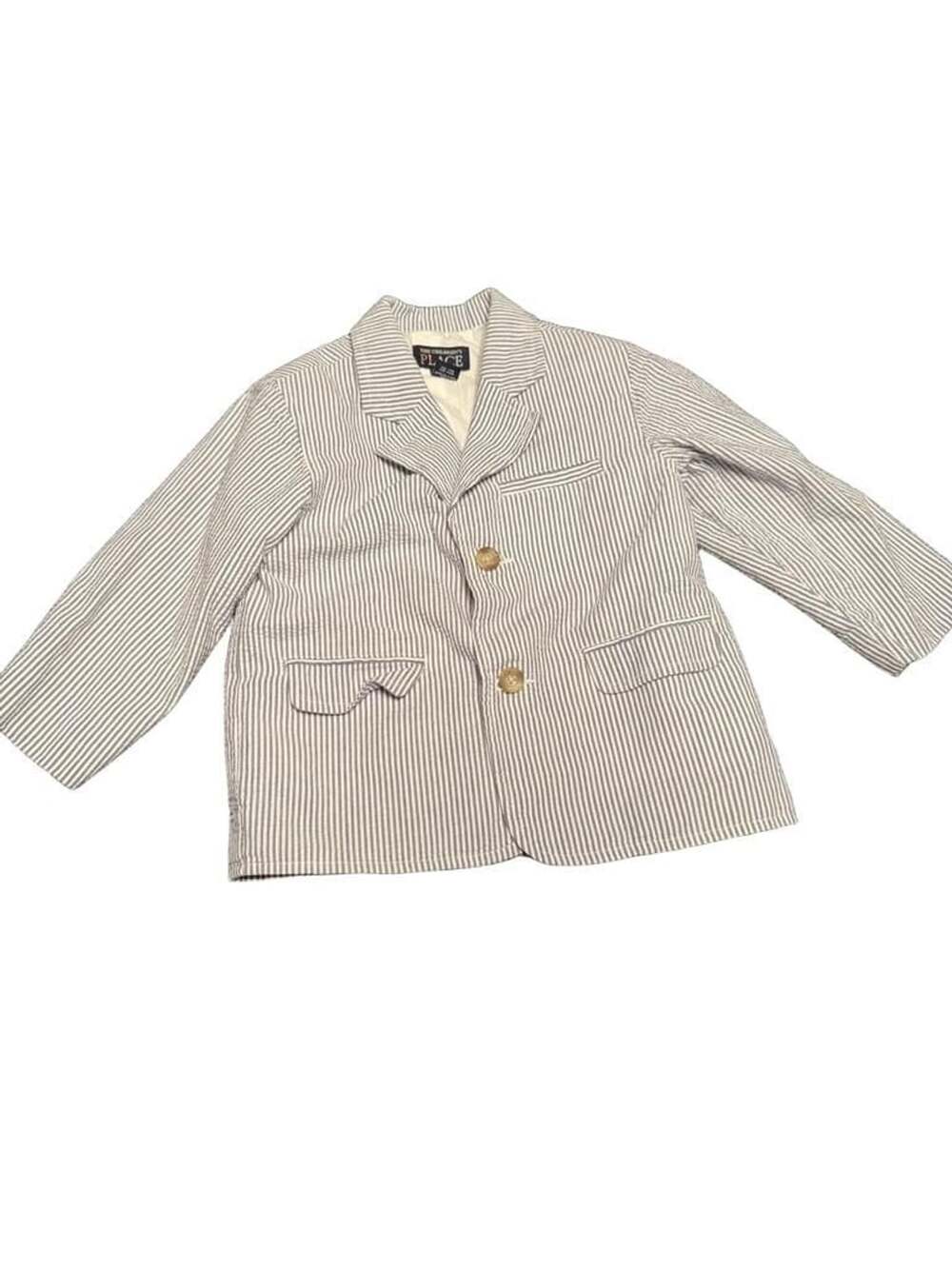 The Children's Place Blue White Seersucker Blazer Jacket Boys Size 24 Mos